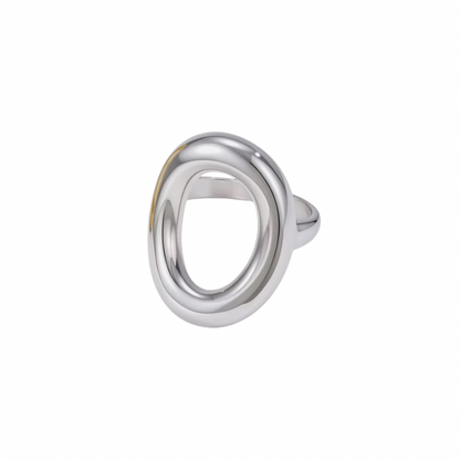 Silver Hollow Oval Statement Ring