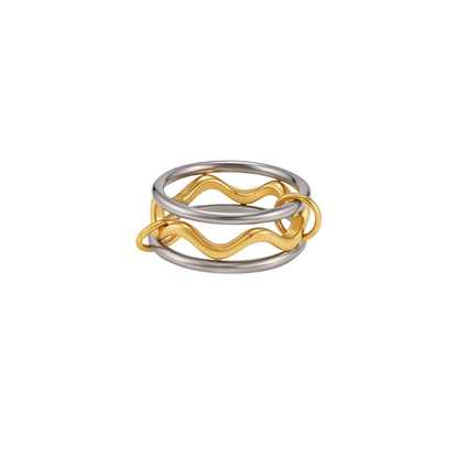 Two Tone Wavy Layers Ring