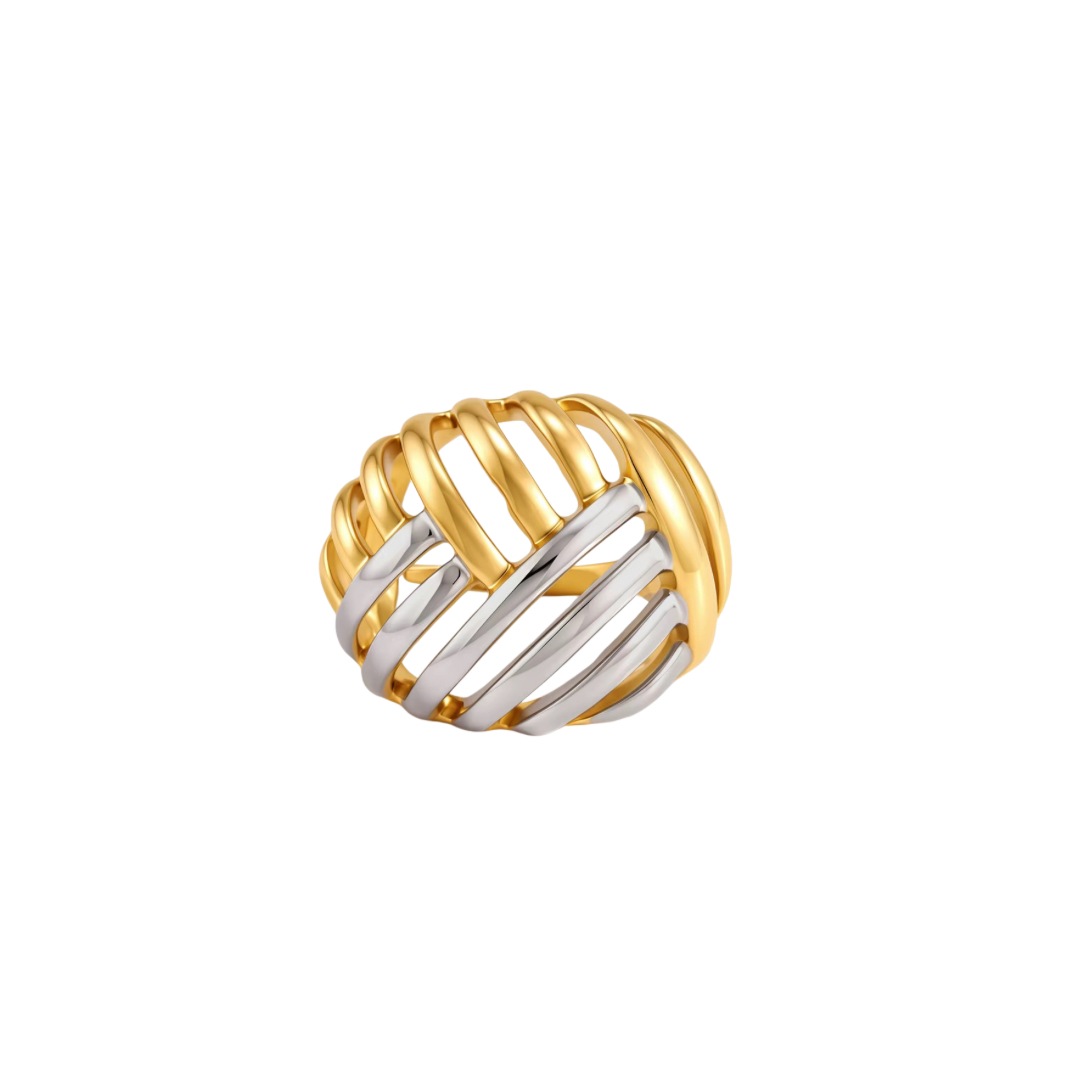 Two Tone Lineal Chunky Ring