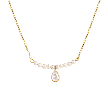 Drop Zirconia & Pearls Pendant Necklace