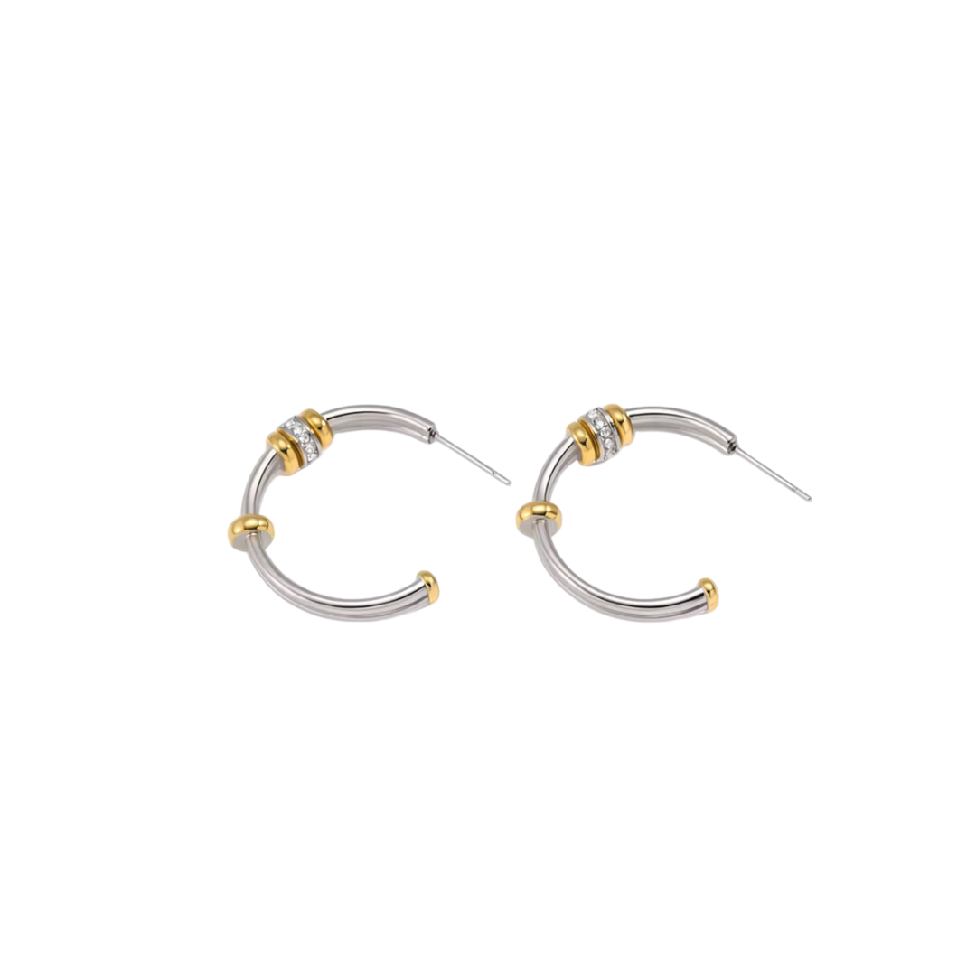 Two Tone Dainty Zirconias Hoop Stud Earrings
