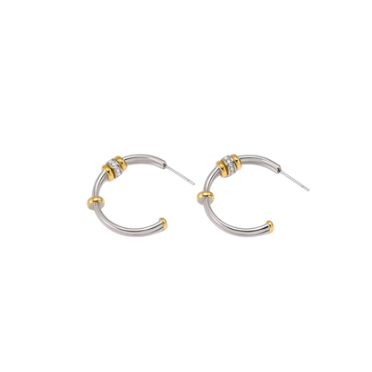 Two Tone Dainty Zirconias Hoop Stud Earrings
