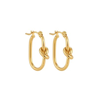 Gold Knot Oval Hoop Earrings