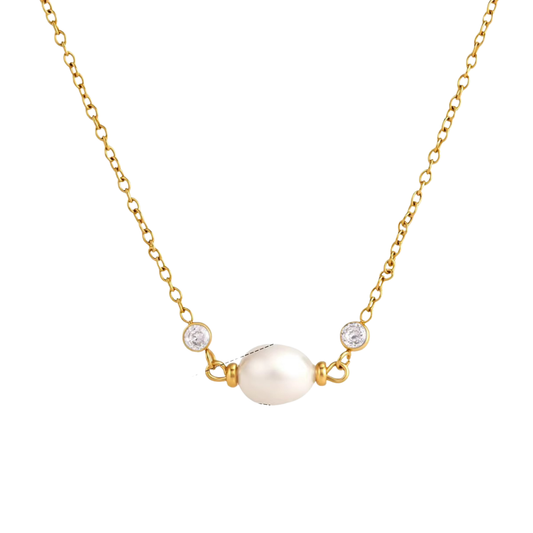Minimalist Pearl & Zirconias Pendant Necklace