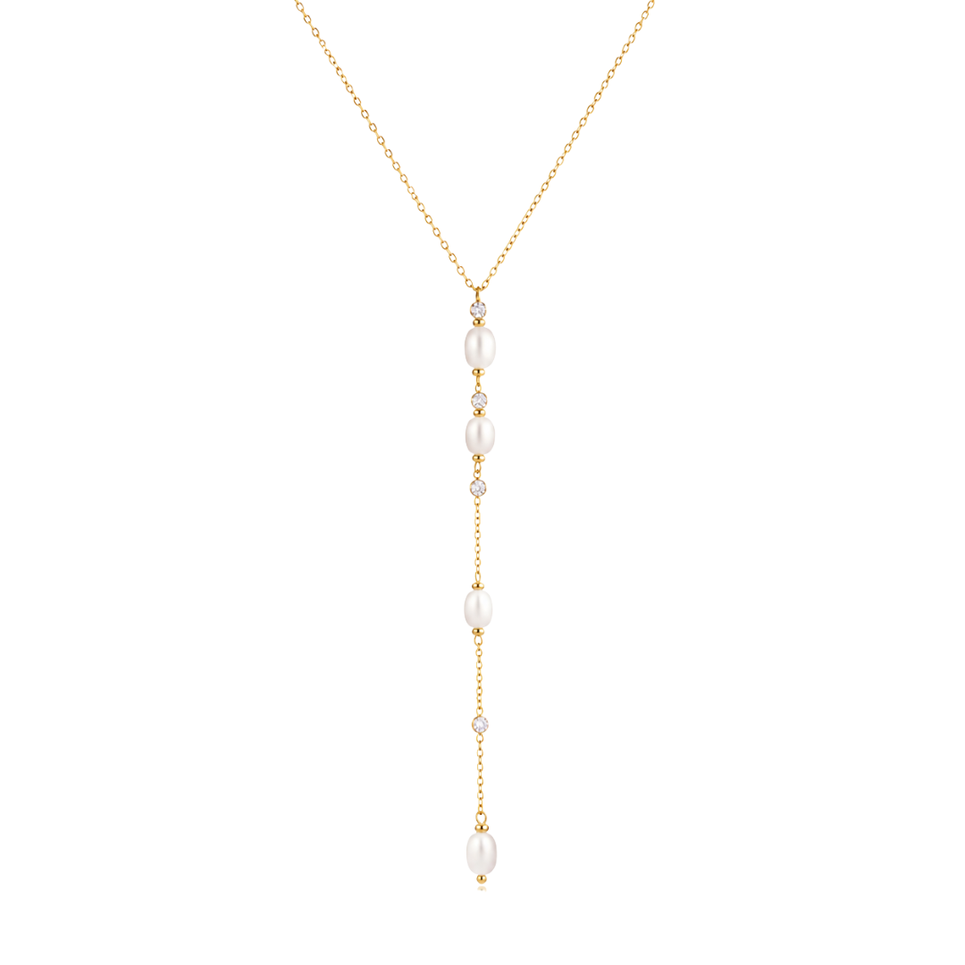 Minimalist Pearls & Zirconias Lariat Necklace