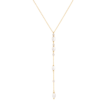 Minimalist Pearls & Zirconias Lariat Necklace