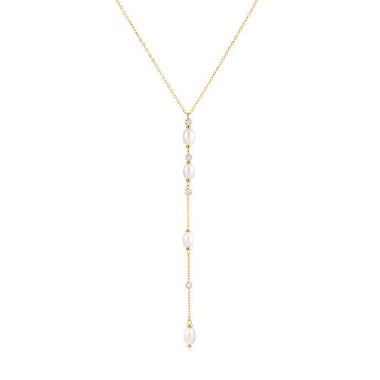 Minimalist Pearls & Zirconias Lariat Necklace