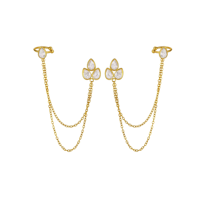 Drop Zirconias Stud Chain Earcuff Earrings