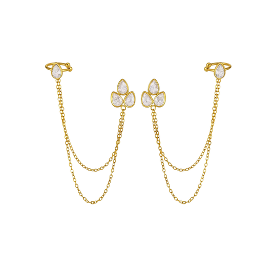 Drop Zirconias Stud Chain Earcuff Earrings