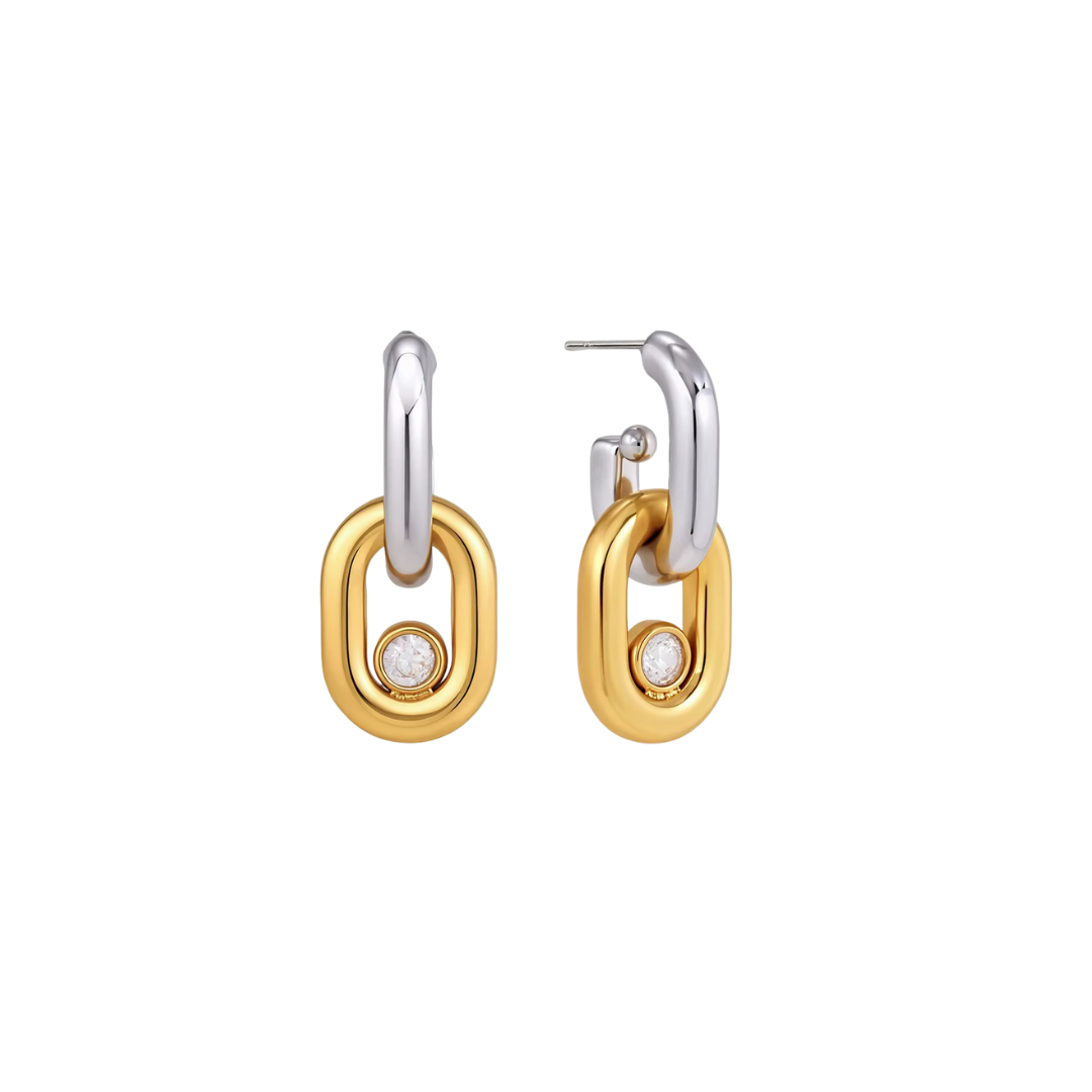 Two Tone Oval Link Stud Earrings