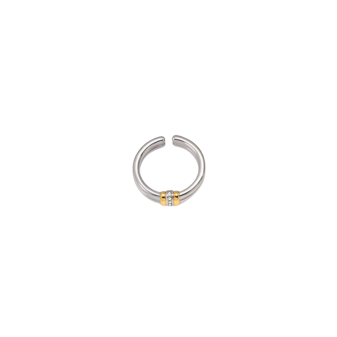 Two Tone Dainty Zirconias Ring