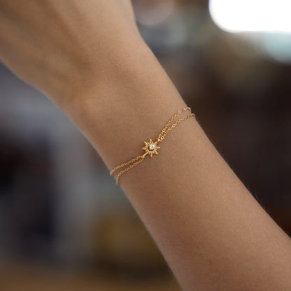 Zirconia Sun Double Chain Bracelet