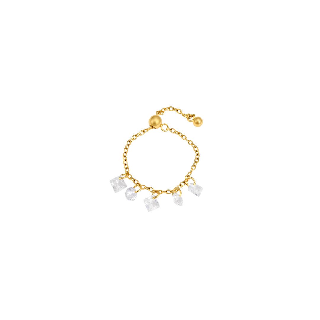 Square Crystals Adjustable Chain Ring