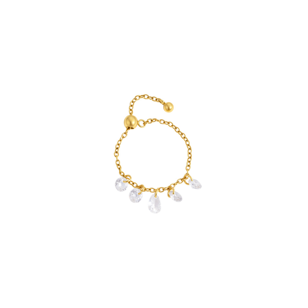 Drop Crystals Adjustable Chain Ring