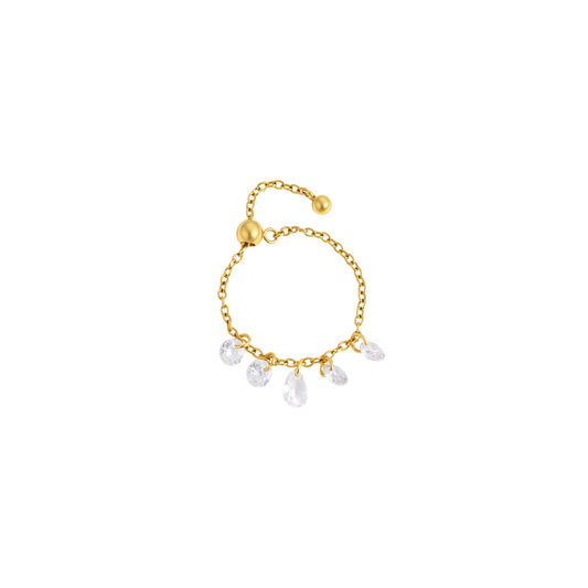 Drop Crystals Adjustable Chain Ring