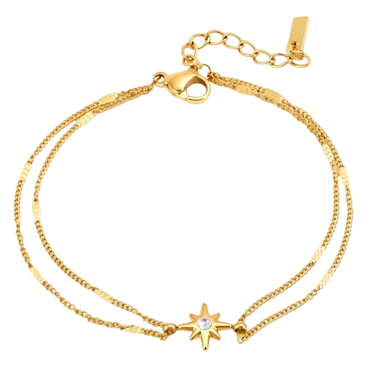 Zirconia North Star Double Chain Bracelet