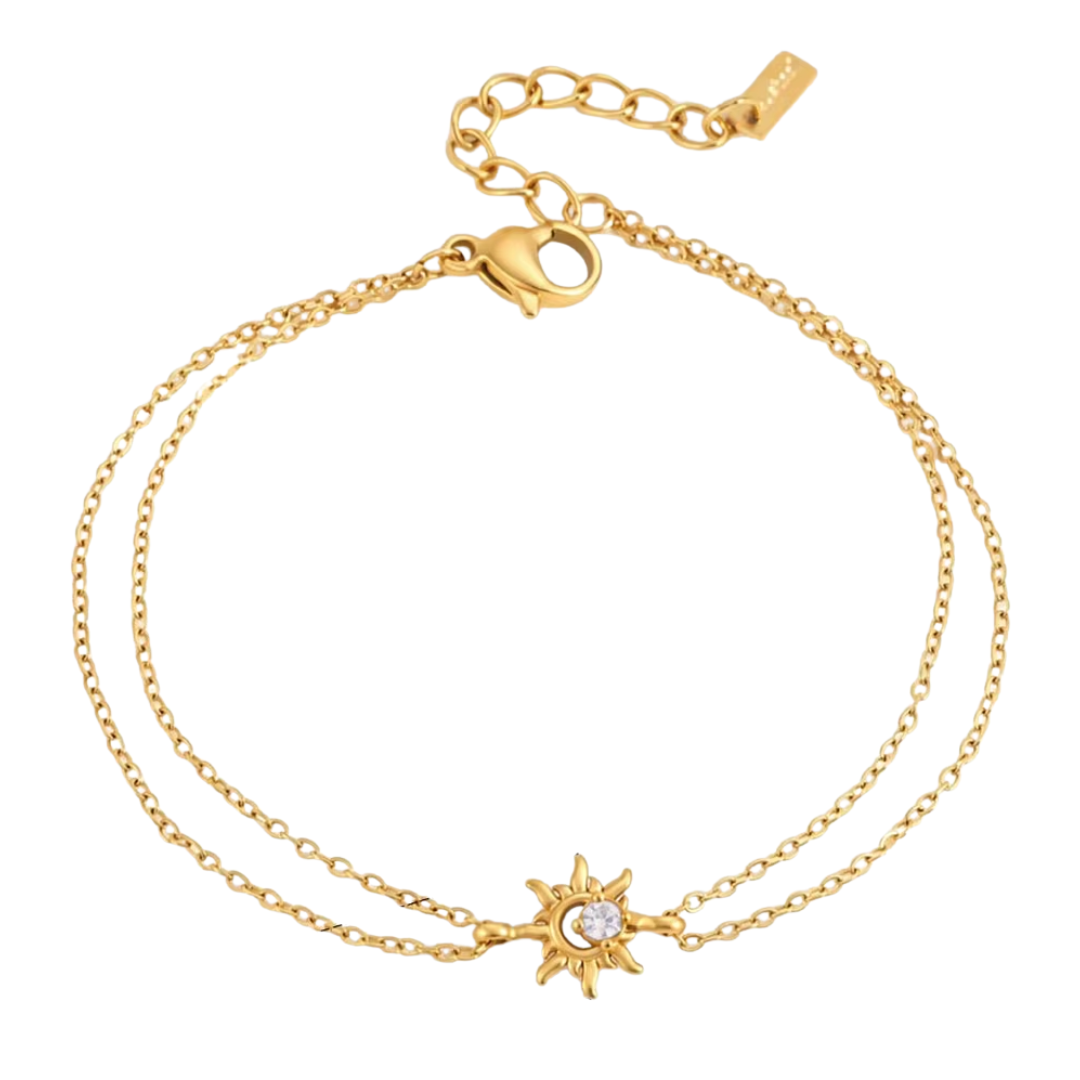 Zirconia Sun Double Chain Bracelet