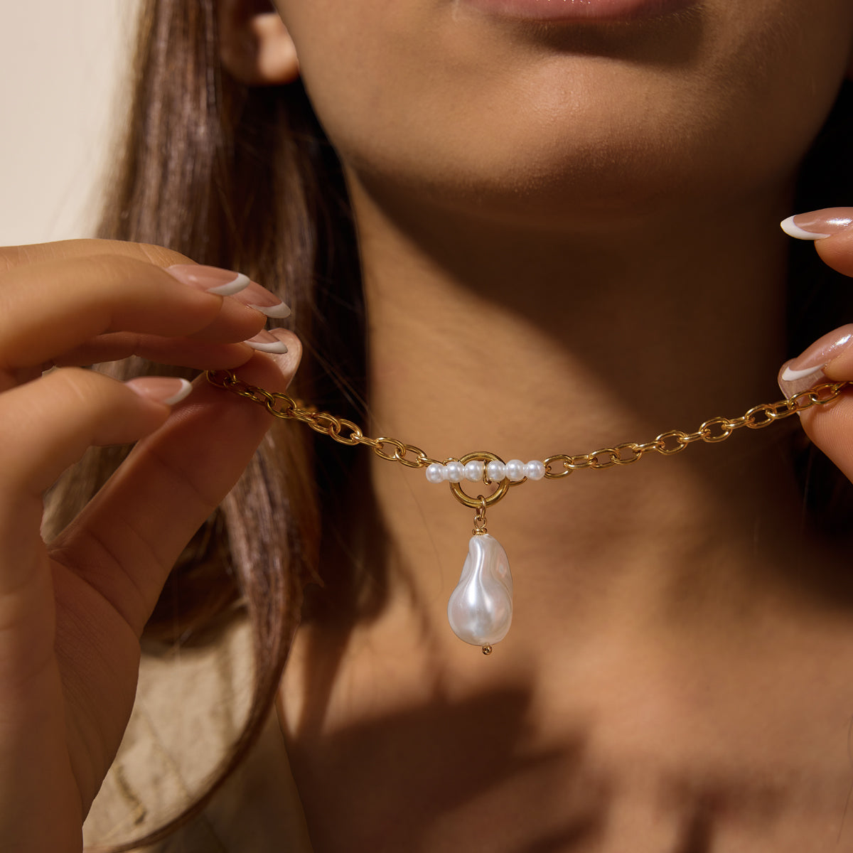 Pearl Toggle Long Chain Necklace