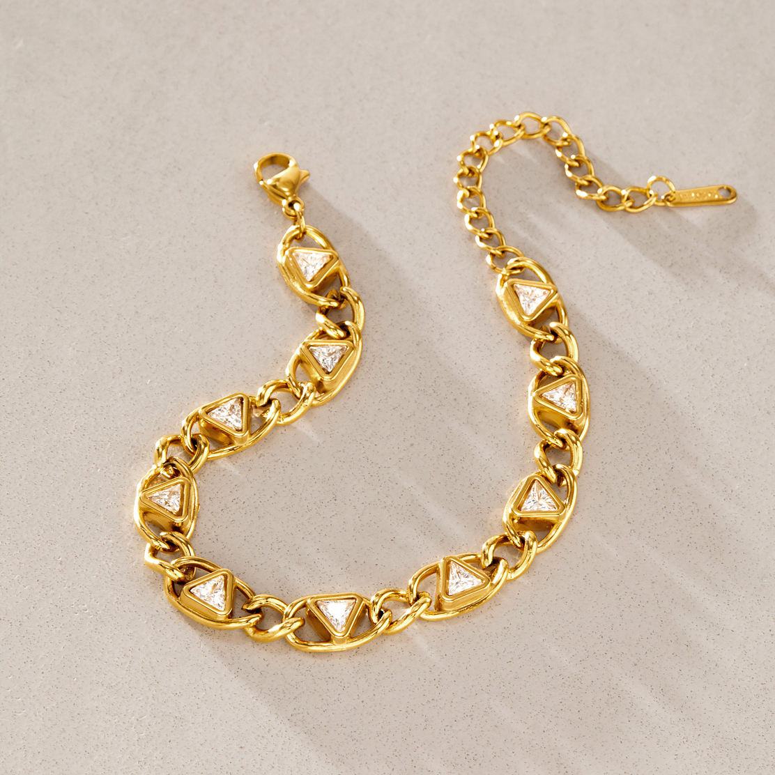 Triangle Shaped Zirconia Gold Chain Bracelet