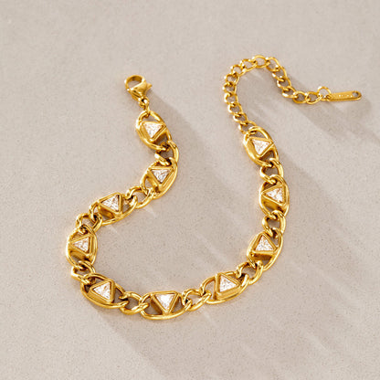 Triangle Shaped Zirconia Gold Chain Bracelet