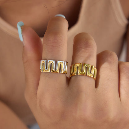 Two Tone Wave Open Ring
