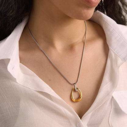 Two Tone Hollow Drop Pendant Necklace