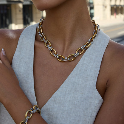 Two Tone Oval Twist Chunky Chain Bracelet