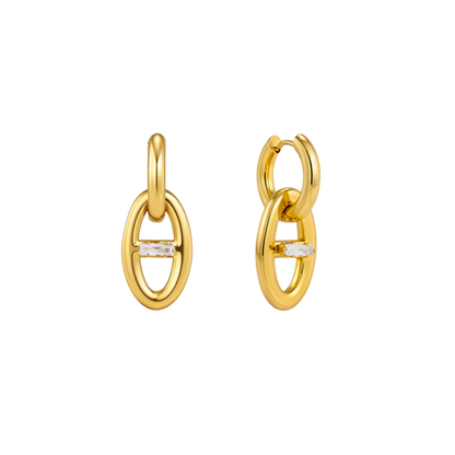 Zirconia Pig Link Hoop Earrings
