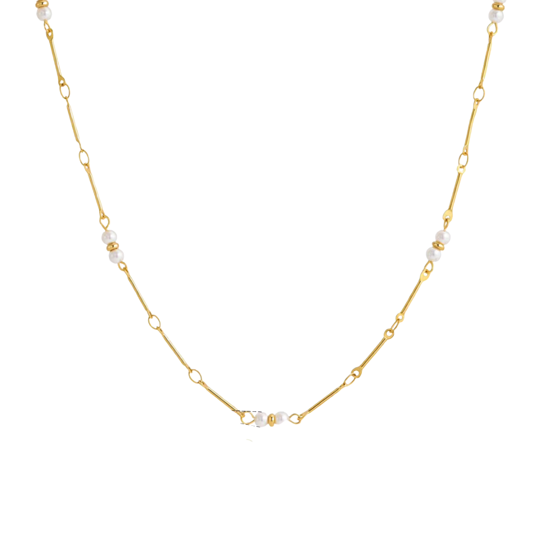 Mini Pearls Bar Link Chain Necklace