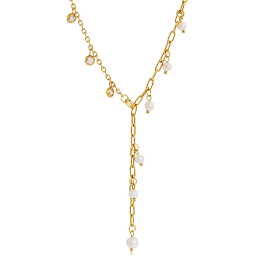 Zirconias & Pearls Lariat Necklace